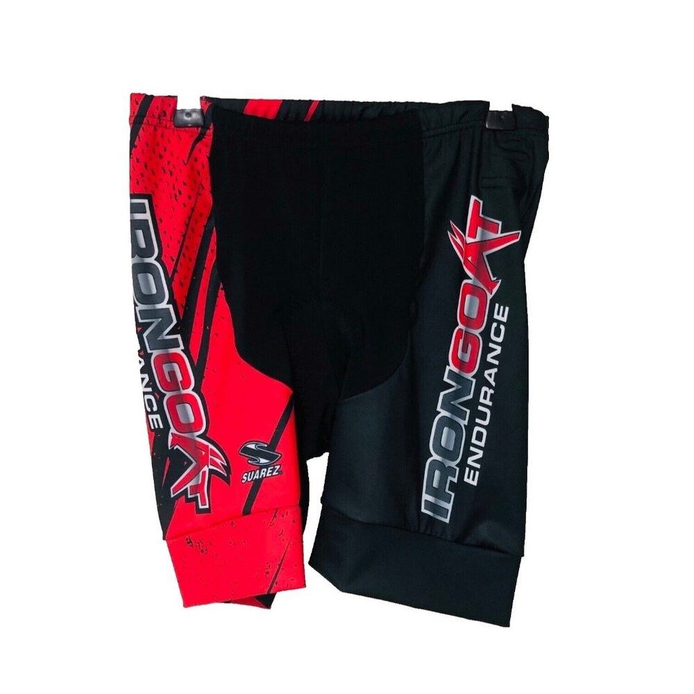 Suarez Cycling Shorts Men's M Unisex Iron Goat Endurance Padded Red Black‎
